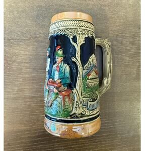 Vintage Hand Painted Ceramic German Beer Stein Alpine Bavarian Auf der Alm Mug